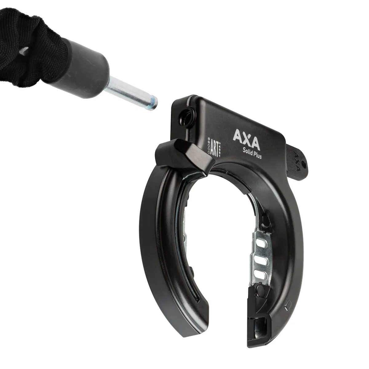 Ringslot met spatbordbevestiging van Axa Solid+ in het zwart.