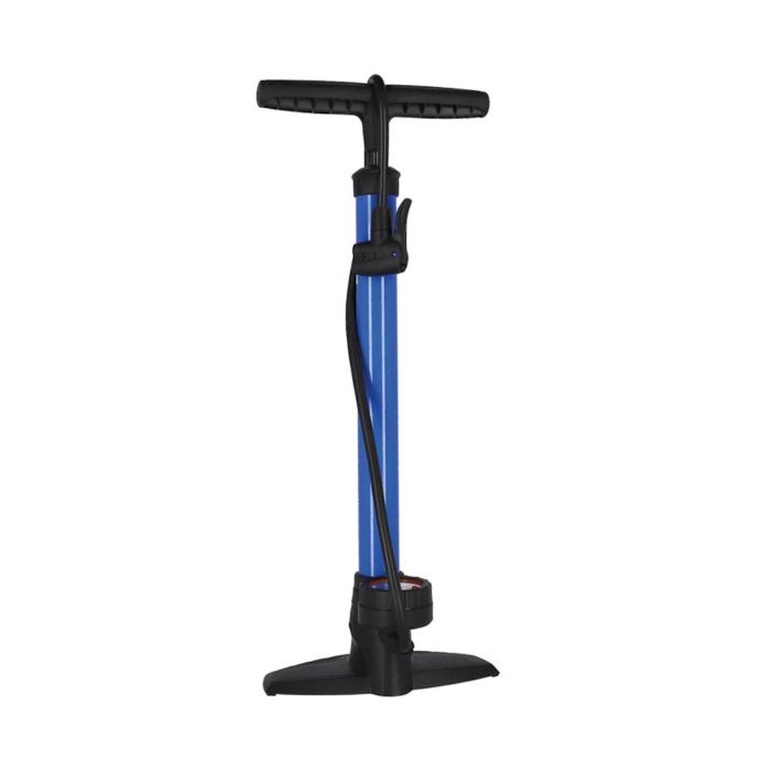 Blauwe Fietspomp XLC Delta met manometer en dubbele ventielaansluiting