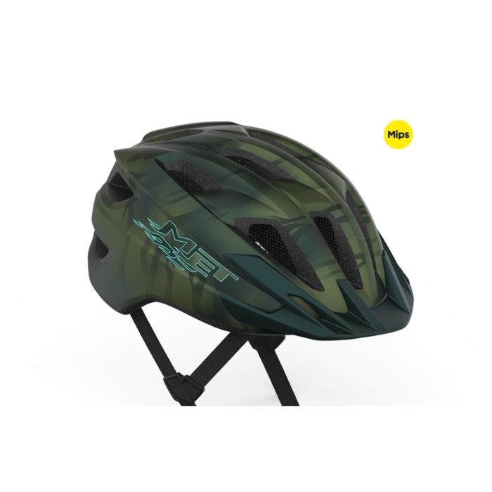Groene MET Crackerjack MIPS kinderfietshelm met LED-licht en MIPS-bescherming, maat 52–57 cm
