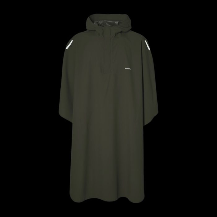 Unisex regenponcho Basil Hoga in olijfgroen, met capuchon, reflectie en waterdichte ademende stof