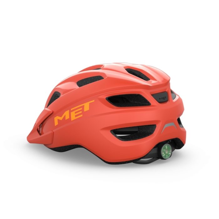 Rode kinderfietshelm MET Crackerjack met LED-licht, vizier, ventilatieopeningen en insectennet – maat 52–57 cm