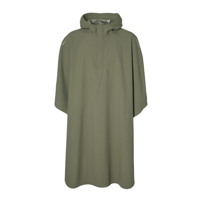 Unisex regenponcho Basil Hoga in olijfgroen, met capuchon, reflectie en waterdichte ademende stof