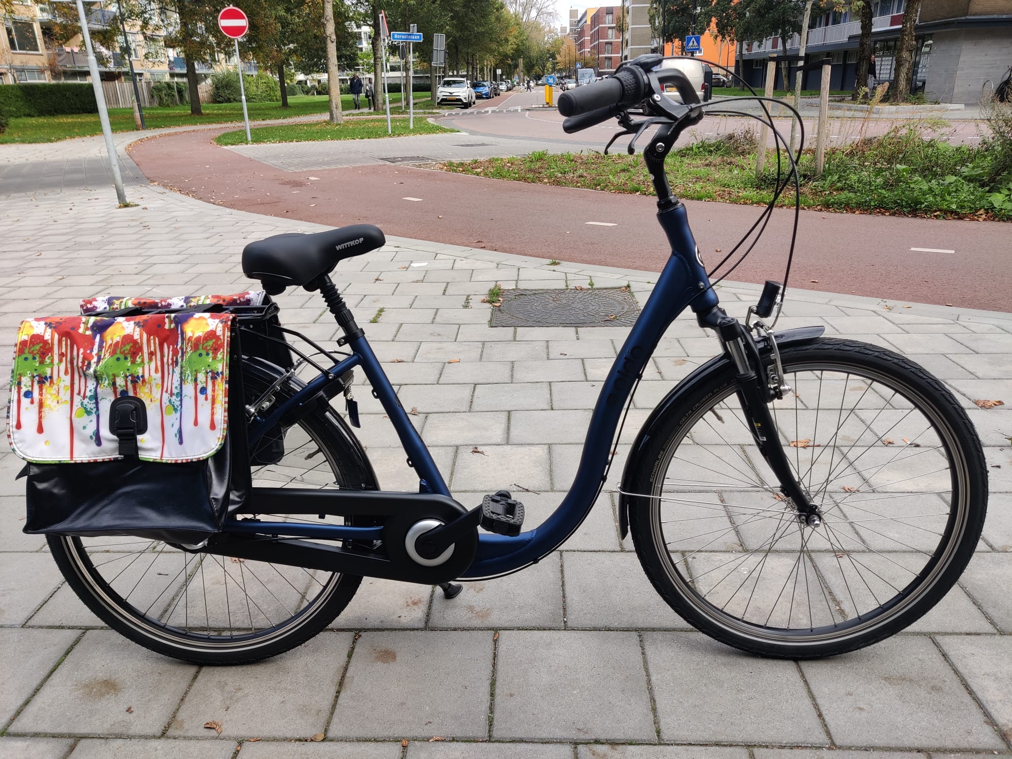 Aldo damesfiets lage instap comfort met Shimano Nexus 3 versnellingen en fietstassen