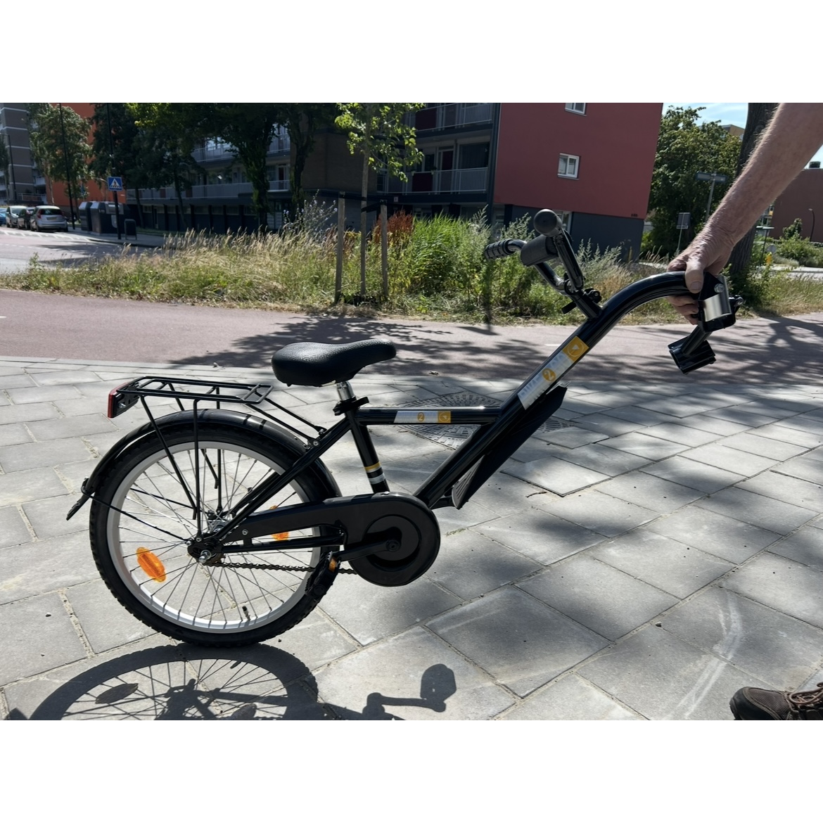 Bike2Go aanhangfiets kind zwart met bagagedrager